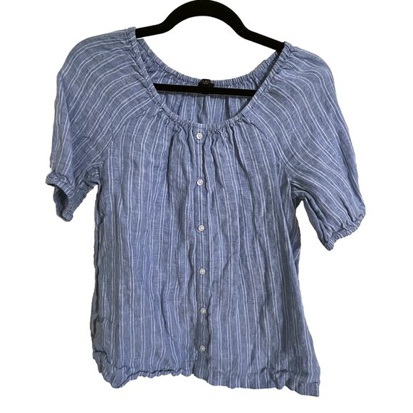 Talbots Striped Button-Down Scoop Neck Blouse - Picture 1 of 4